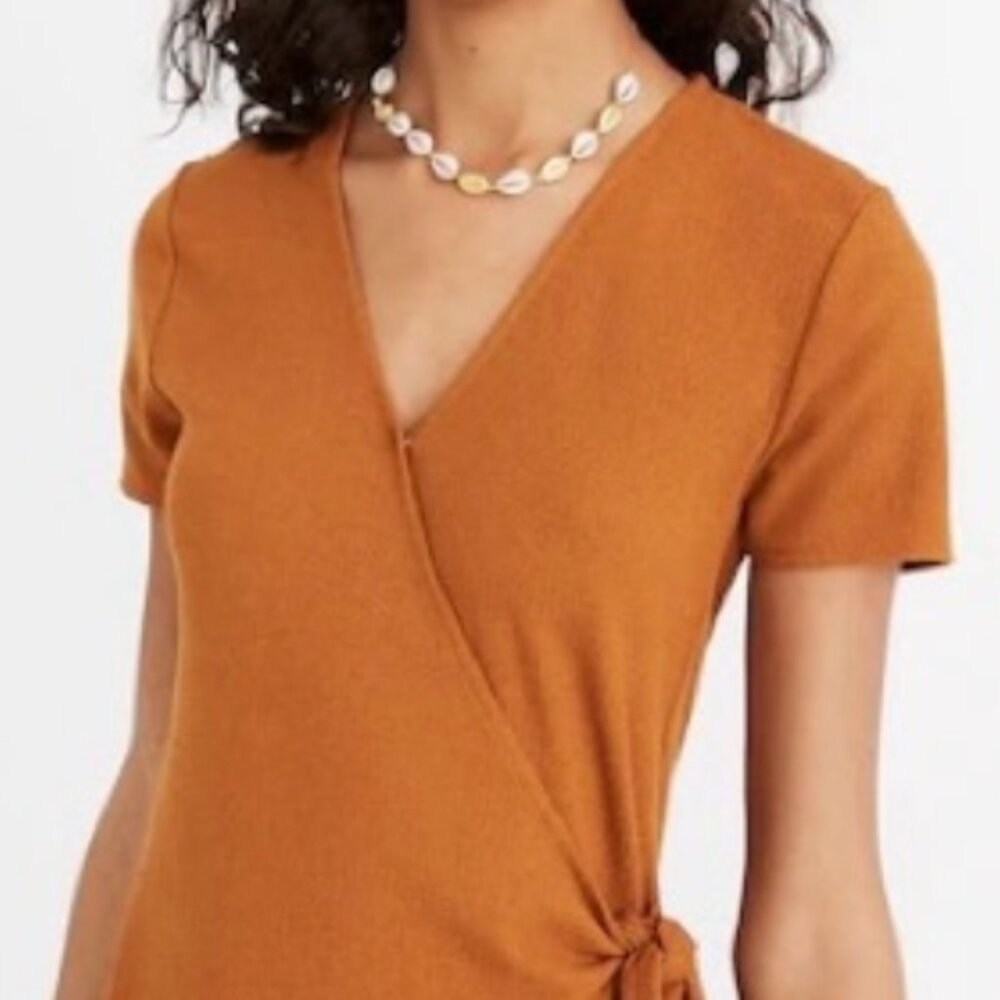 Madewell Texture & Thread Short-Sleeve Side-Tie Dress, medium, burnt orange